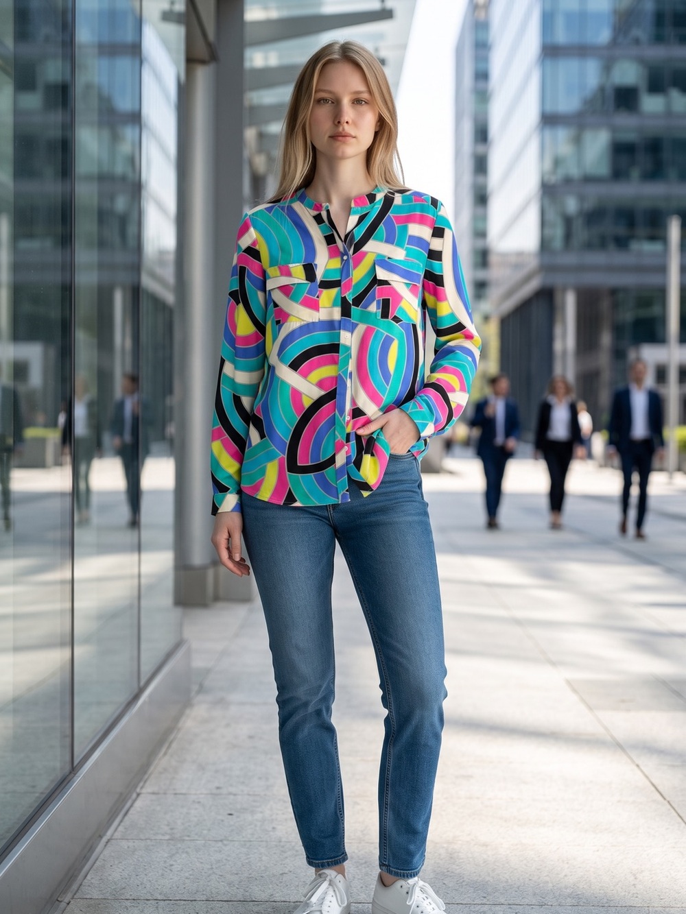 Alice & Trixie Bright Multicolor Geometric Button-Up Blouse